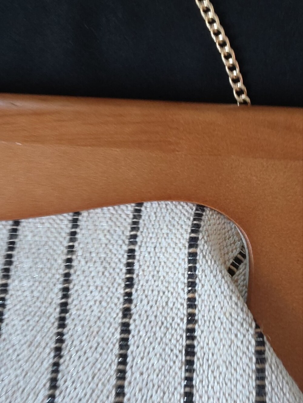Striped Knit Clutch in Cream and Black with Tan Accent - Picture 10 of 10